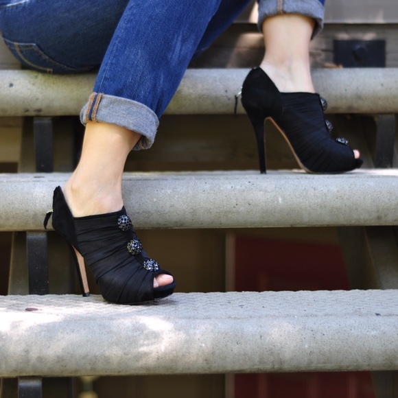 Betsey Johnson Shoes - Betsey Johnson Black Suede Heels with Jewels